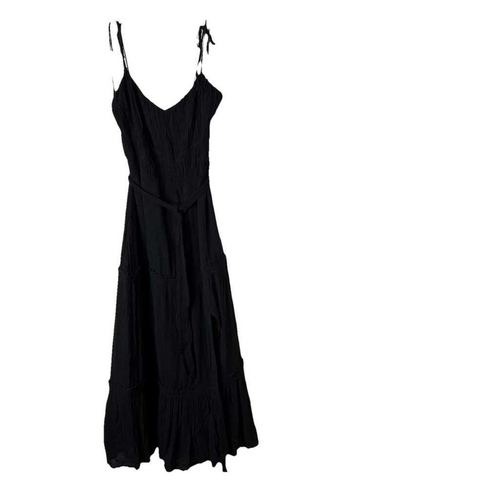 PAIGE Black Inesa Midi Dress‎ REVOLVE Tie Straps Thigh High Side Slit Sz M  NWT